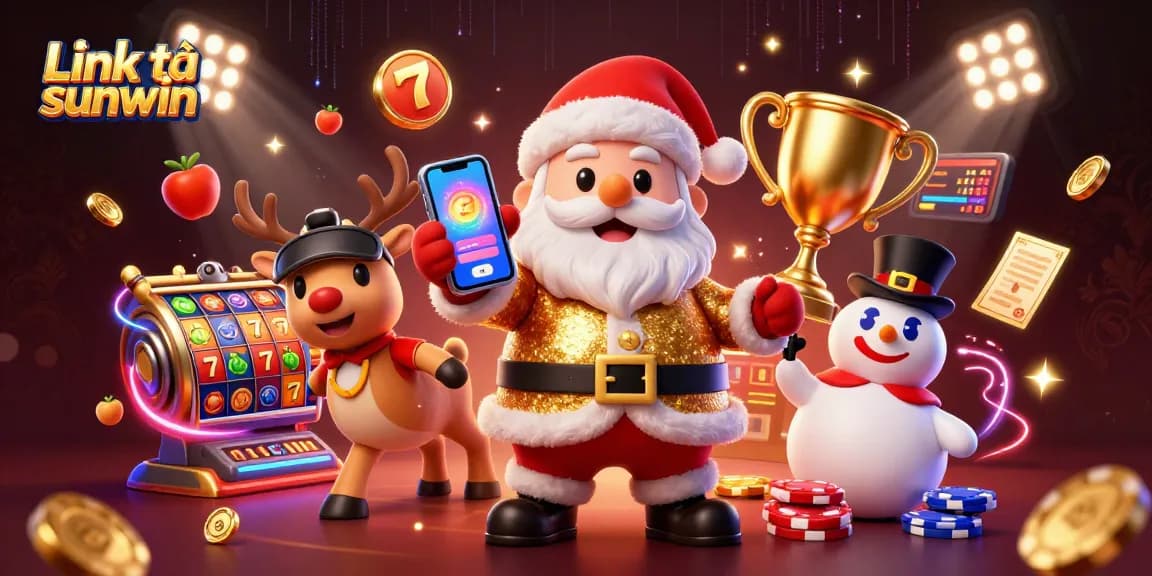 Win big with the Link tải sunwin in this vibrant casino scene featuring Santa Claus and friends.