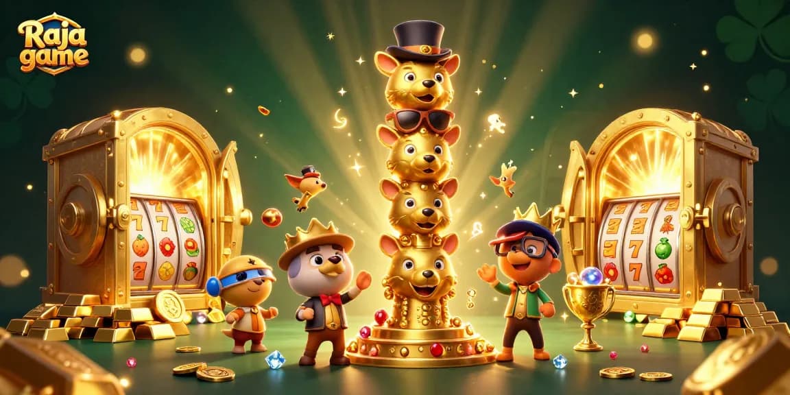 Engage with Raja game in a vibrant, fun-filled atmosphere, bursting with animated casino elements.