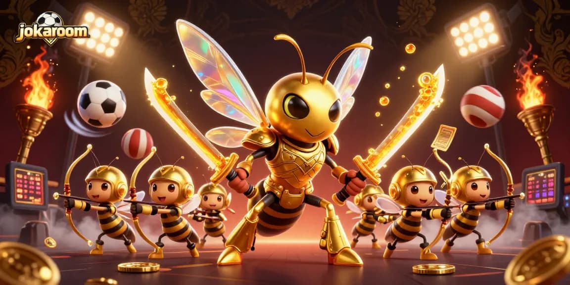 Join the excitement at jokaroom as the golden hornet and bee archers engage in a dynamic casino scene.