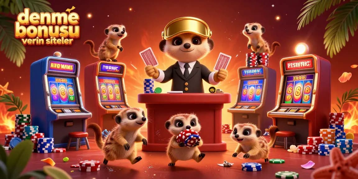 Engaging scene of deneme bonusu veren siteler showcasing meerkats operating a colorful casino.