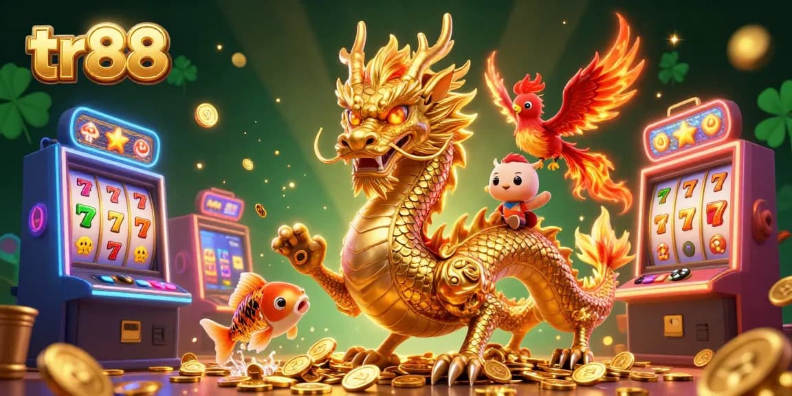Engage in thrilling gameplay at tr88 with a majestic dragon and vibrant slot machines.