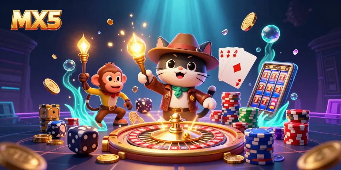 Experience the thrilling world of gambling with MX5's captivating 3D scene featuring vibrant casino elements.