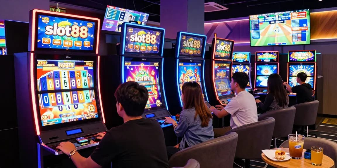 An engaging scene of players enjoying the slot88 online casino experience with vibrant graphics and exciting atmosphere.