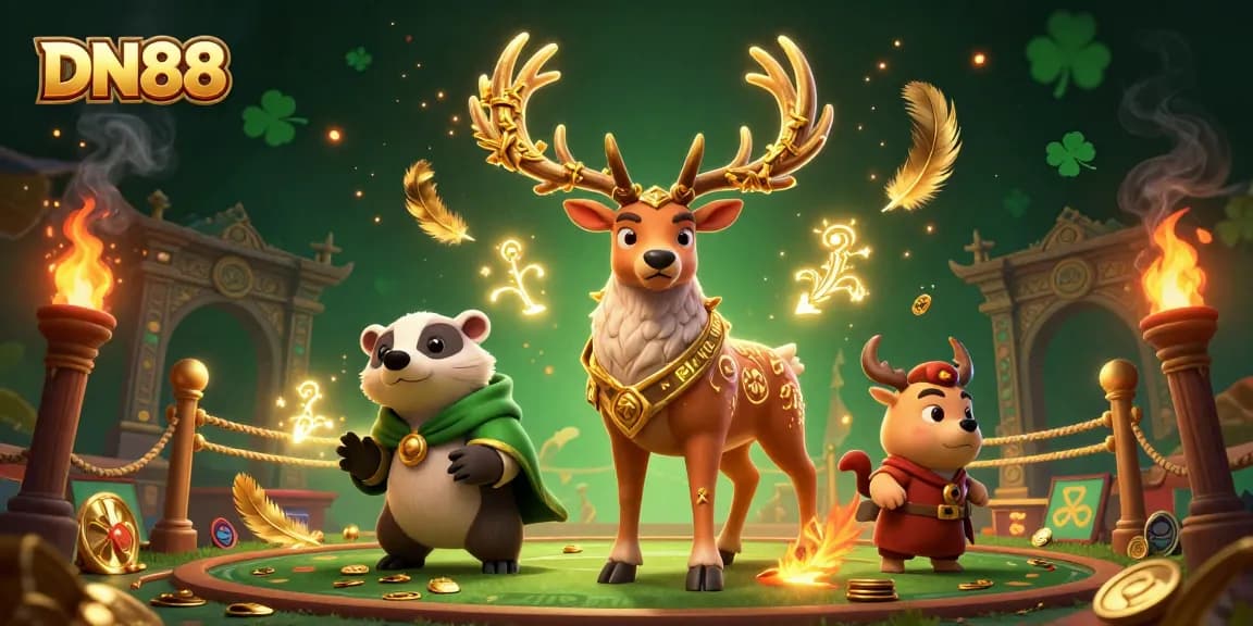 Engage with DN88's thrilling betting experience featuring 3D characters and a dynamic casino scene.