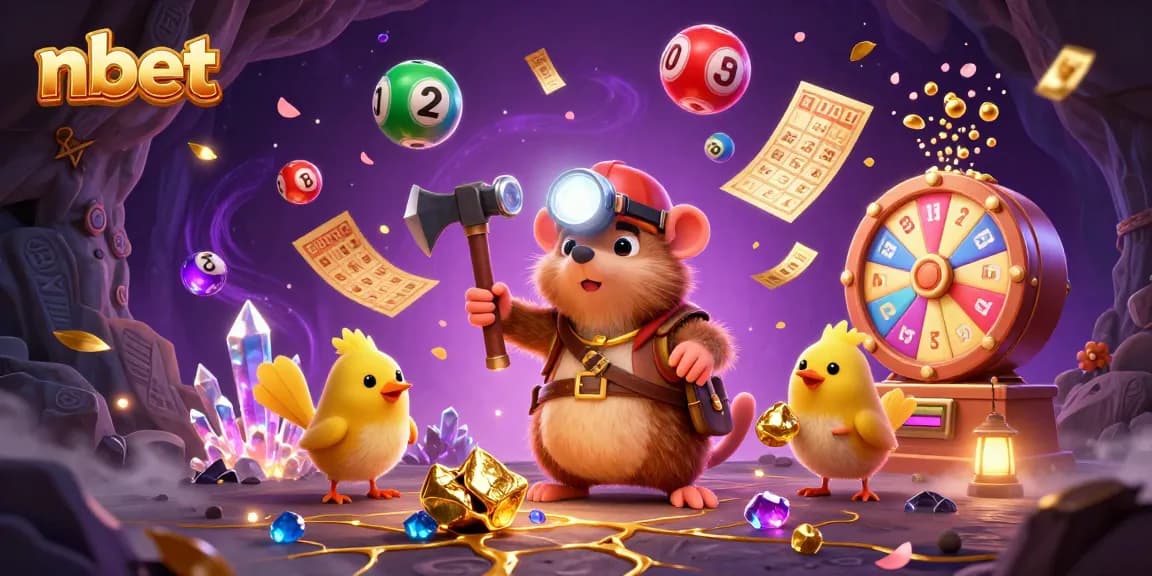 Experience the excitement of nbet in a vibrant, dynamic lottery-themed scene filled with character and action.