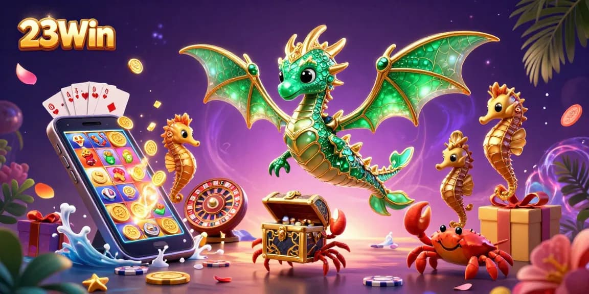 Experience the excitement of 23Win with vibrant 3D characters and dynamic casino elements.