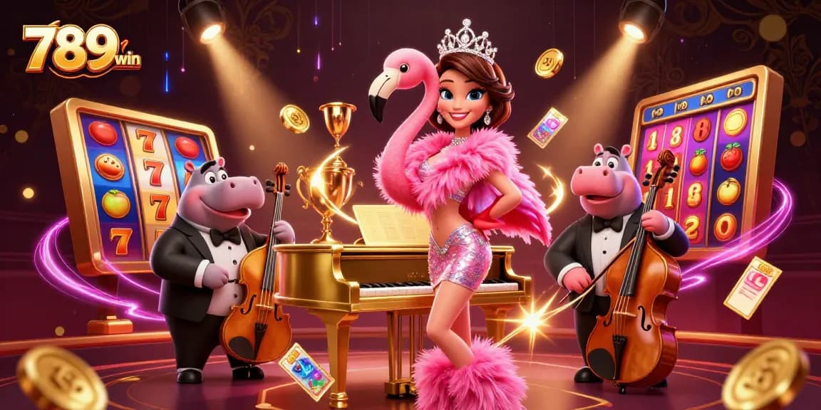 Experience the excitement of winning with 789win's vibrant casino scene featuring colorful games and lively characters.