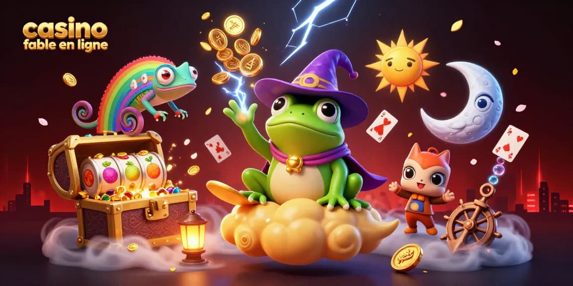Gagnez avec le casino fiable en ligne grâce à une illustration animée de magie et de trésors.