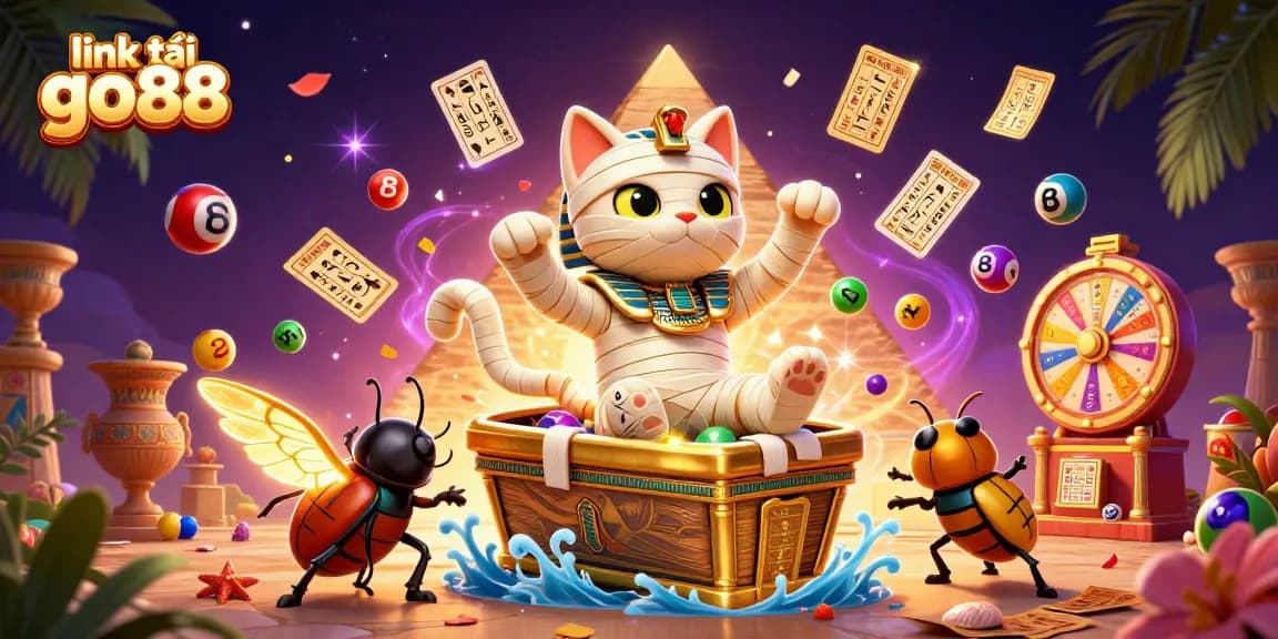 Engage with exhilarating games at link tải go88, featuring a vibrant Egyptian casino scene filled with colorful lottery elements.