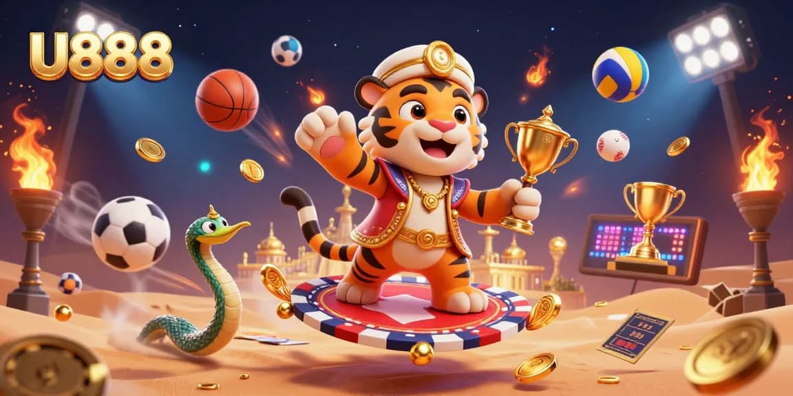 Experience U888's exhilarating betting world with a vibrant 3D casino illustration showcasing winning opportunities.
