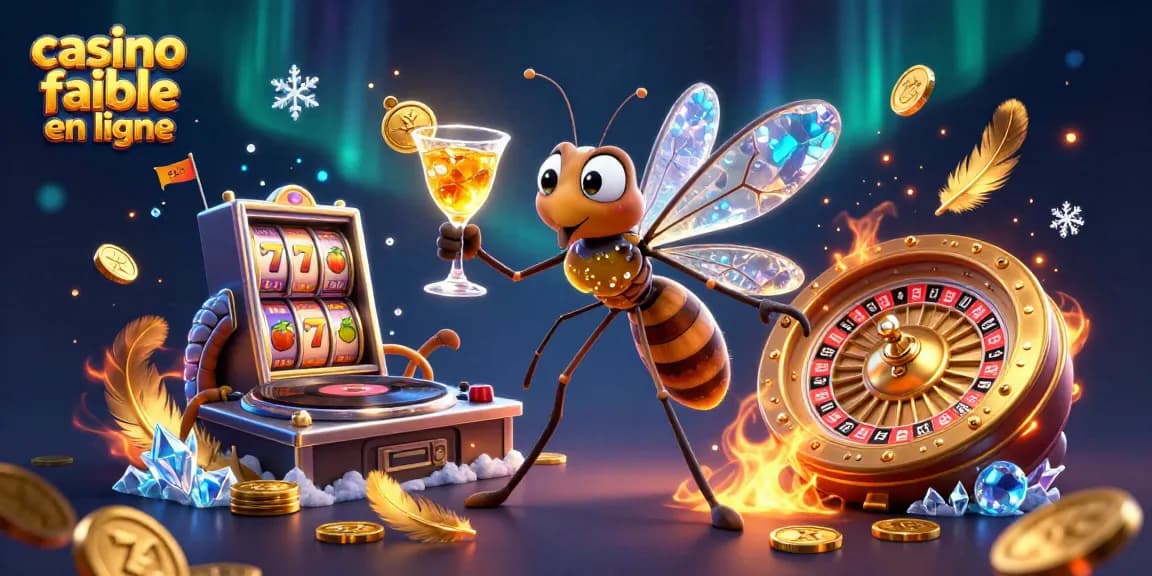 Illustration 3D d'un casino fiable en ligne animée par un moustique mascotte et un DJ