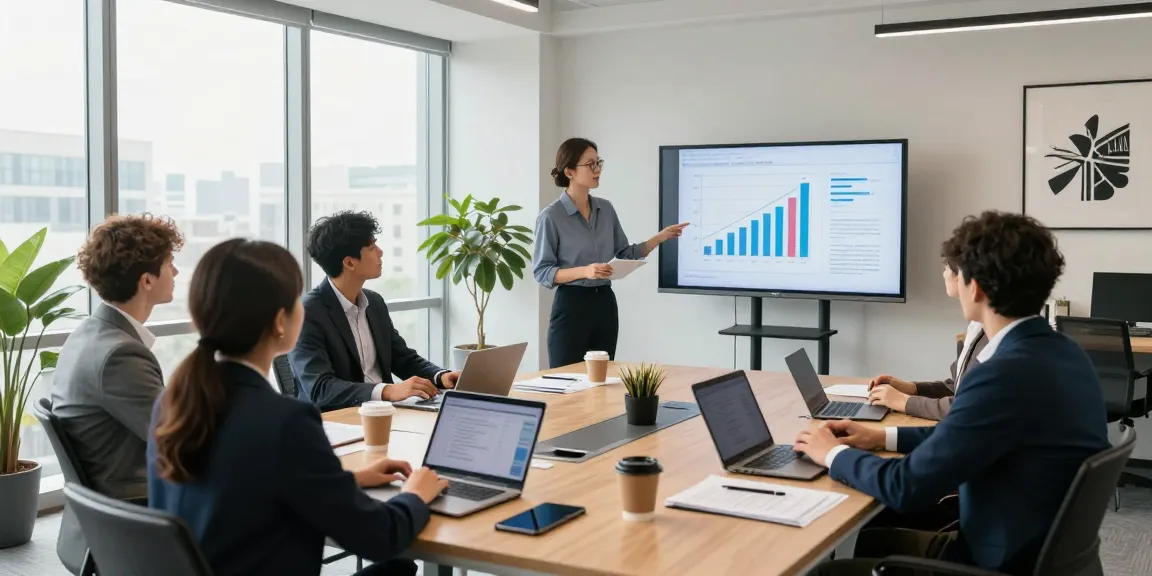 More from our blog showcasing a diverse team in a collaborative meeting, with digital analytics on display.