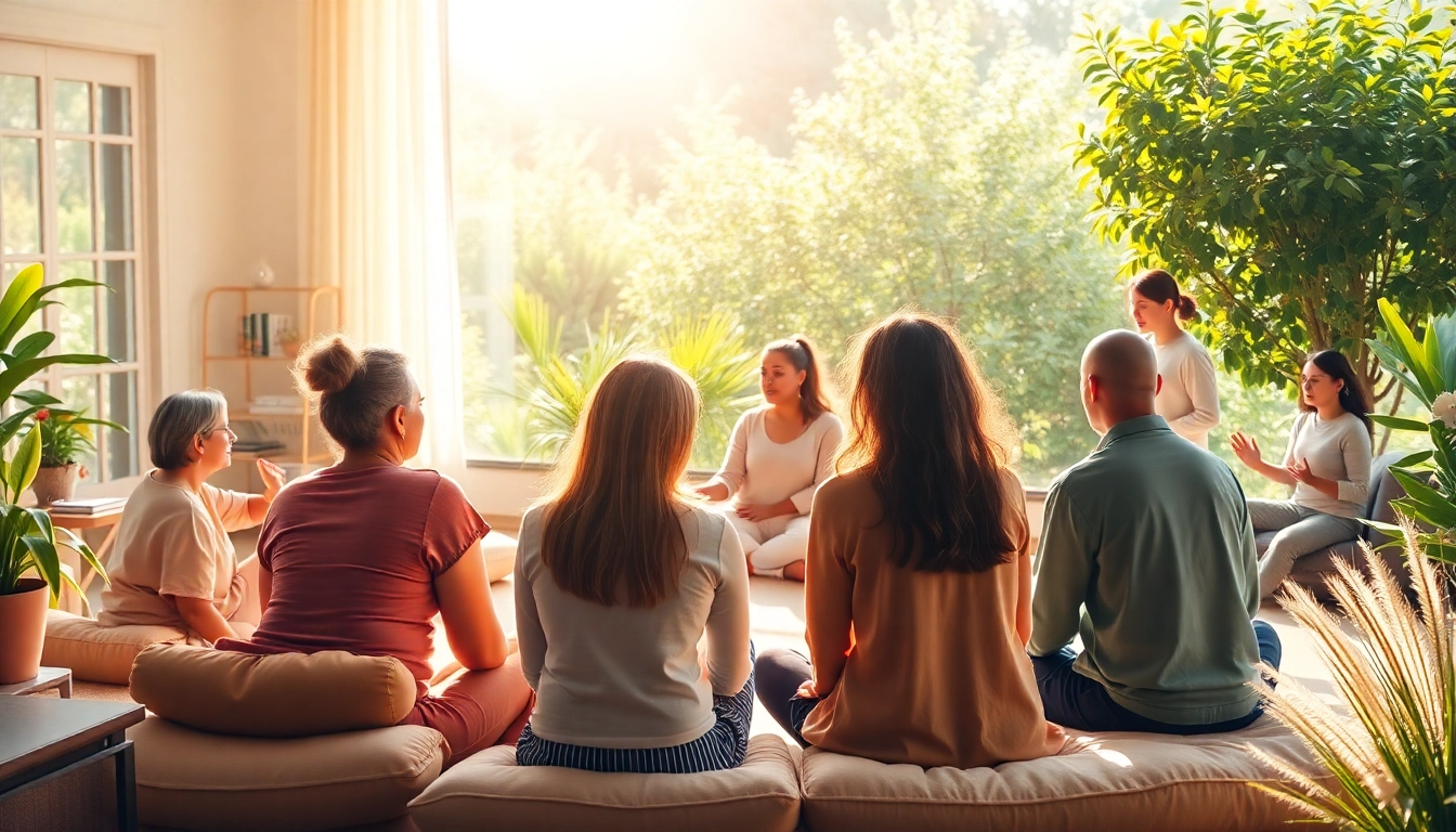 Individuals engaged in Mental Health Care activities in a serene and therapeutic environment.