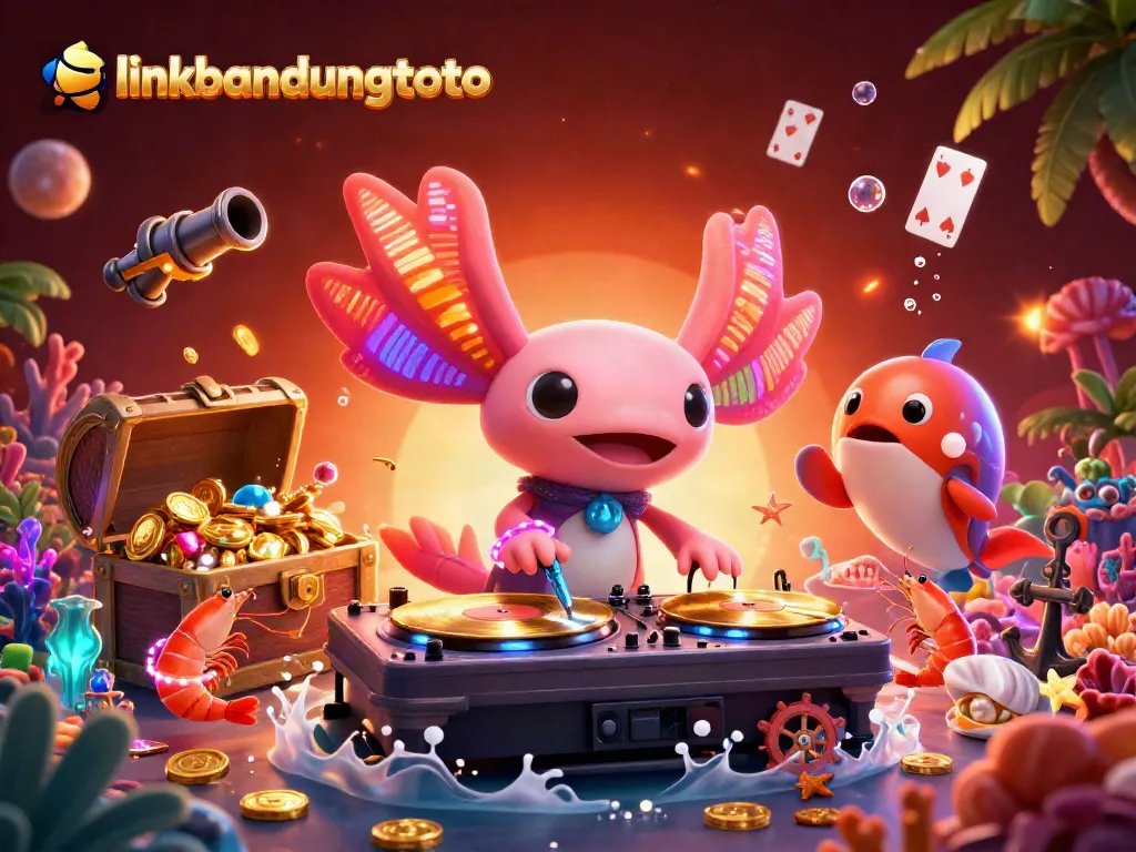 Experience vibrant casino fun with linkbandungtoto in this dynamic underwater illustration.