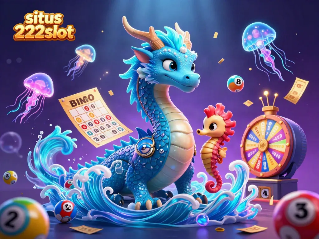 Menghadirkan situs 222slot dengan ilustrasi 3D yang menampilkan naga laut dan seahorse ksatria dalam lingkungan kasino yang penuh kehidupan.