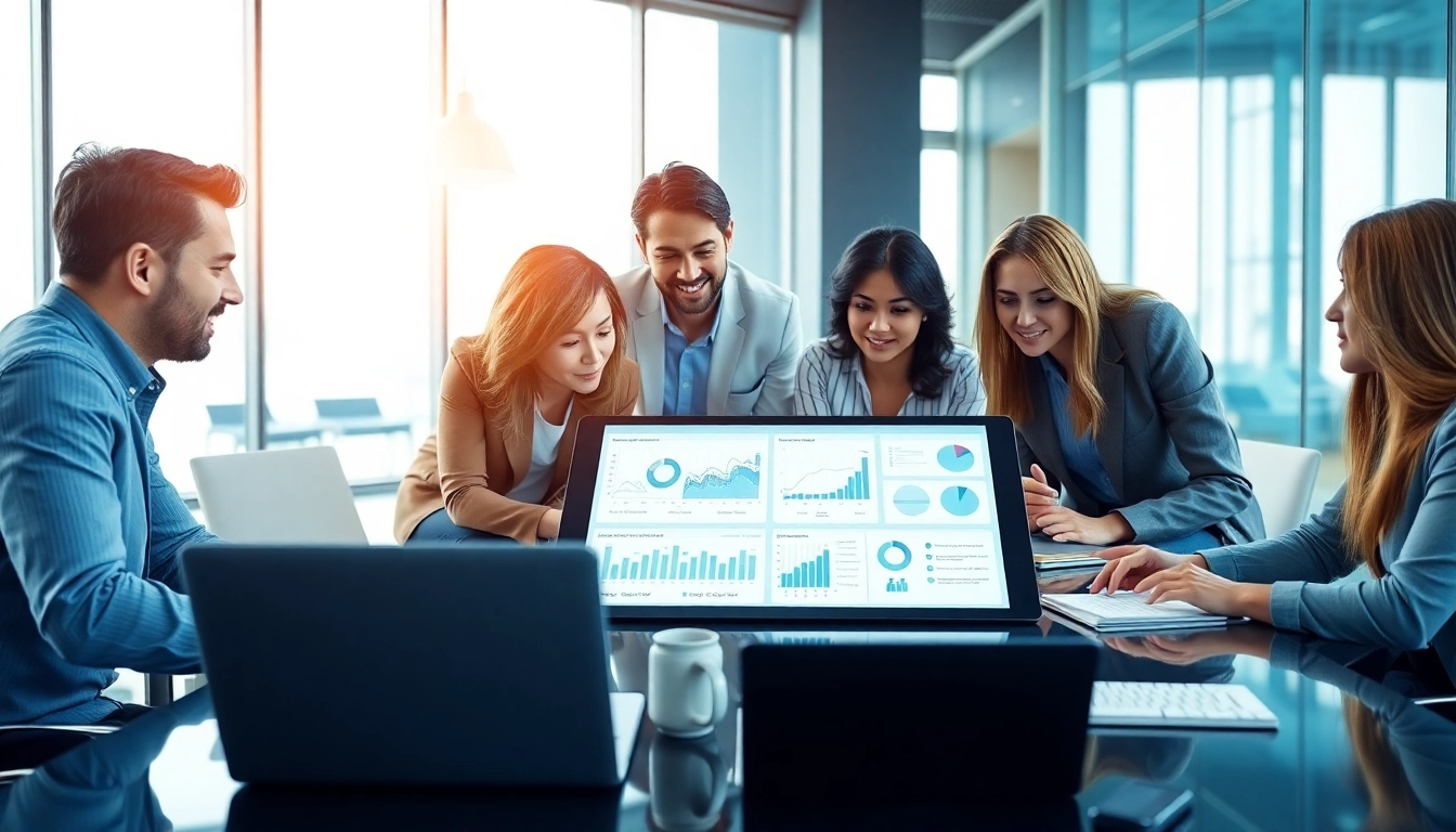 Engaged professionals collaborating on the AI compliance documentation platform in a modern office.