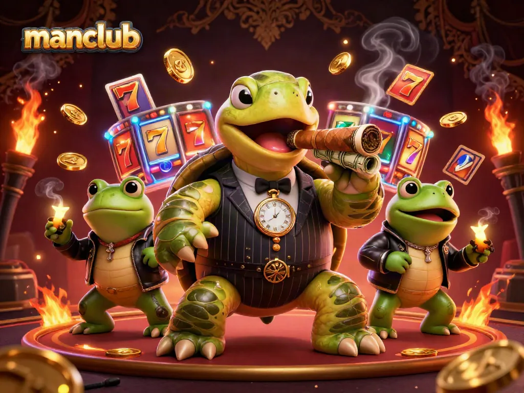 Experience thrilling gameplay at manclub with a dynamic casino scene featuring a vintage turtle mobster.