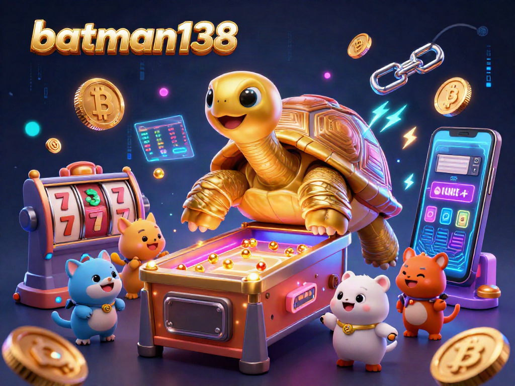 Experience the dynamic game scene with batman138 featuring a golden tortoise pinball and crypto elements.