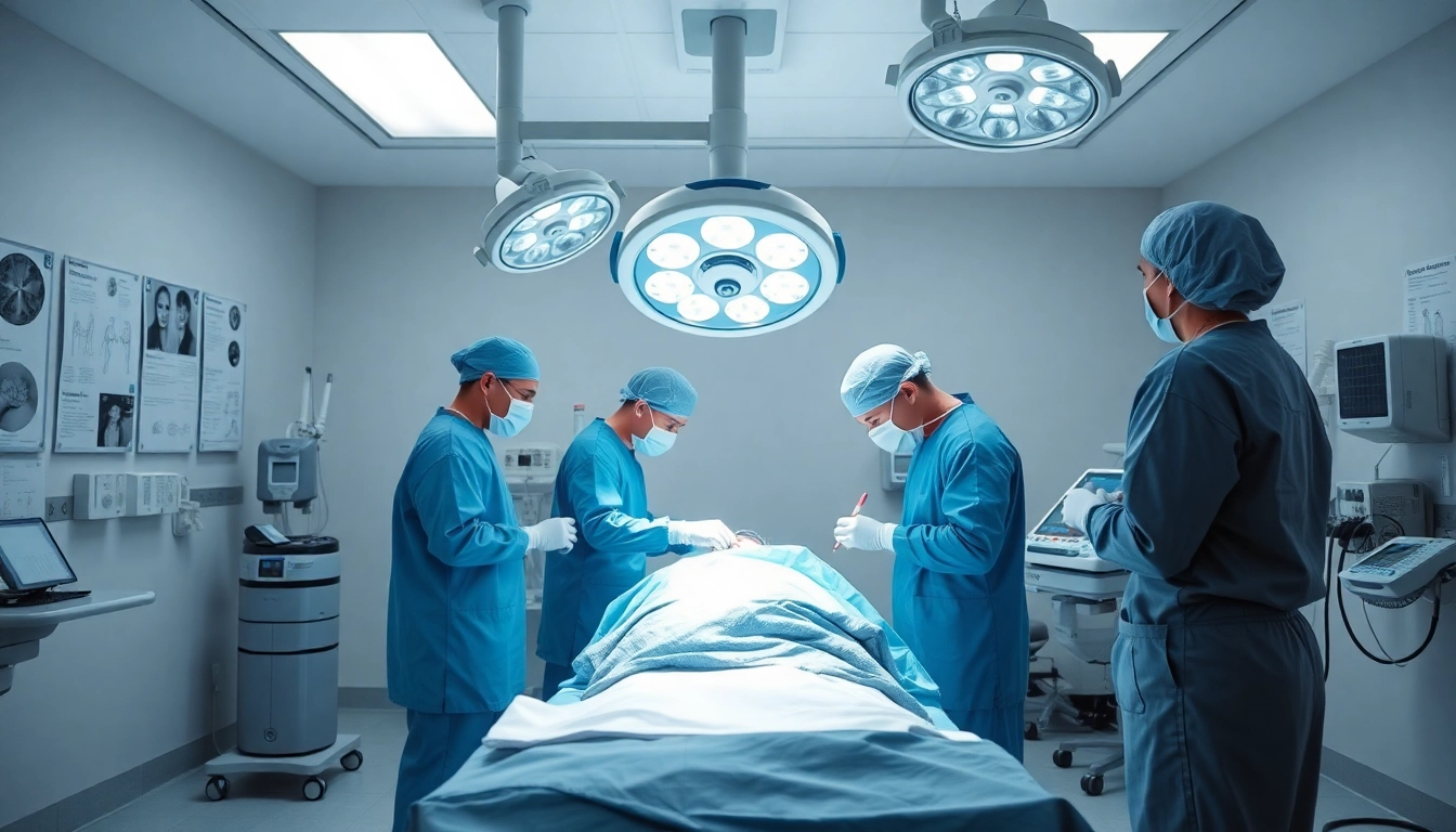 Surgical Treatment Cente with doctors performing a surgery in a sterile environment.