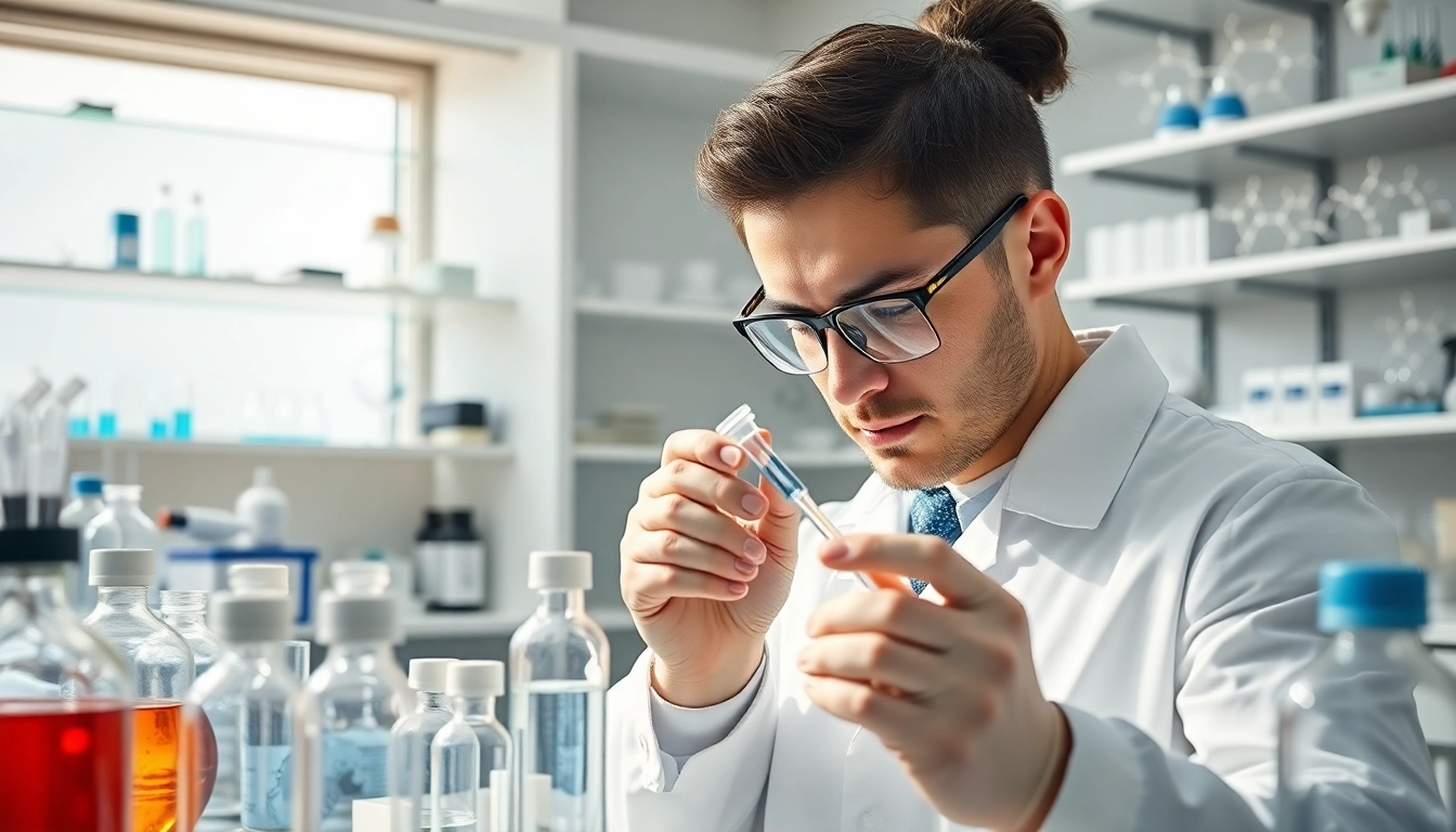 Analyze survo peptide compounds in a laboratory with a chemist overseeing research processes.