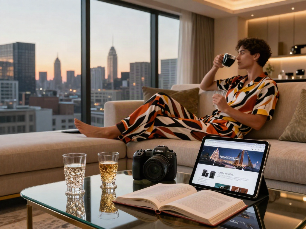 Gaya hidup mewah luxury111 di apartemen modern dengan pemandangan kota.