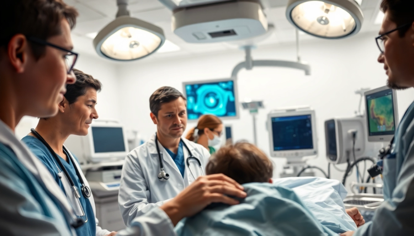 Team providing Emergency Hospital Services in a state-of-the-art emergency room, conveying urgency and professionalism.