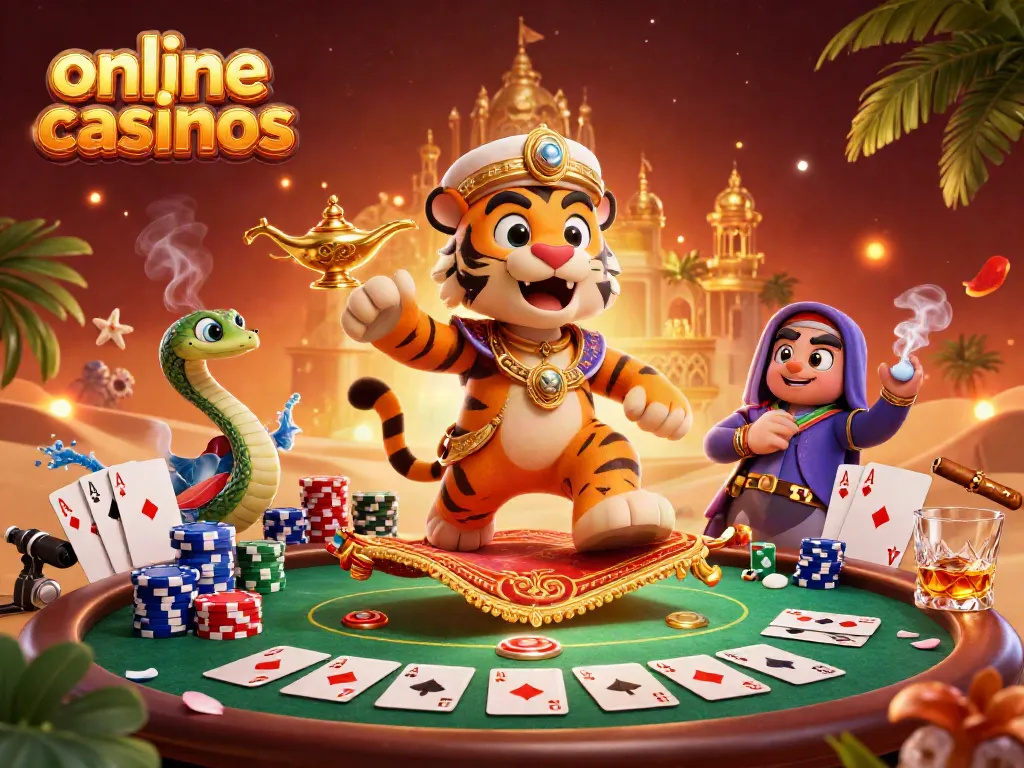 Experience the excitement of online casinos with a vibrant 3D illustration showcasing gambling elements