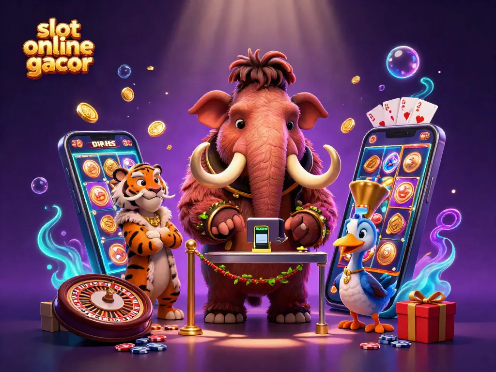 Experience excitement with slot online gacor as the mammoth bouncer oversees the VIP entrance with vibrant gaming elements.