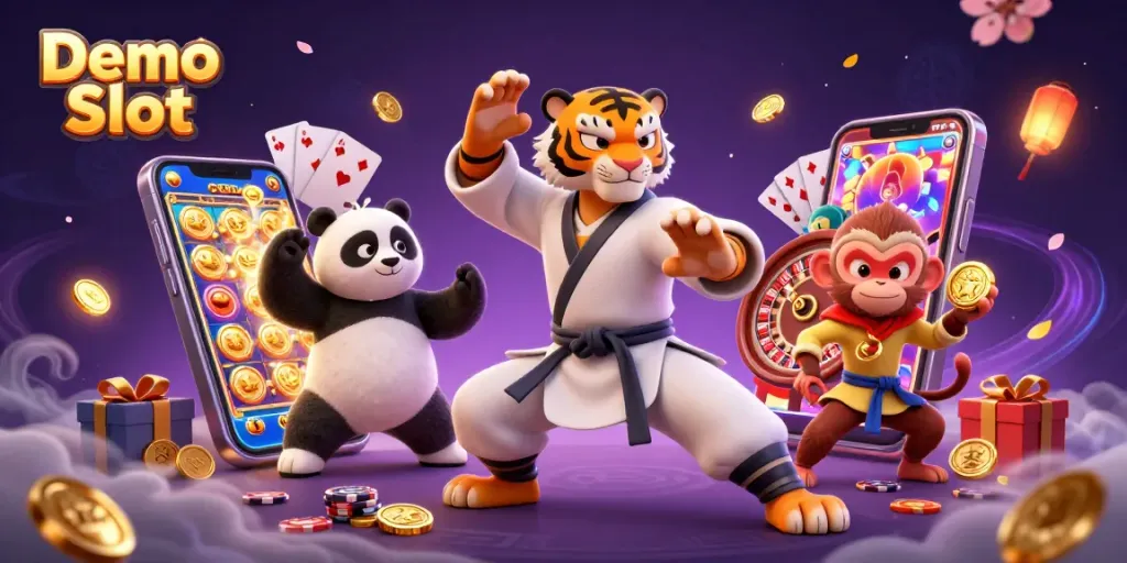 Play Demo Slot with a fun 3D cartoon master surrounded by exciting casino elements.