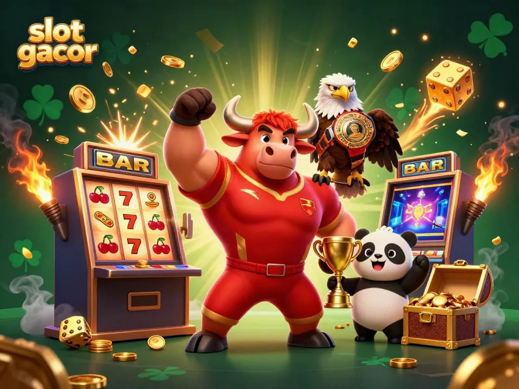 Experience slot gacor excitement with a triumphant mascot trio amidst a jackpot explosion.