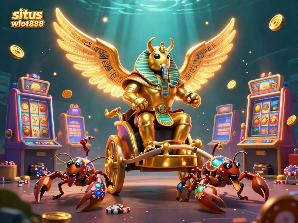 Merayakan jackpot di situs wslot888 dengan ilustrasi 3D yang mencolok dan gaya permainan yang dramatis.