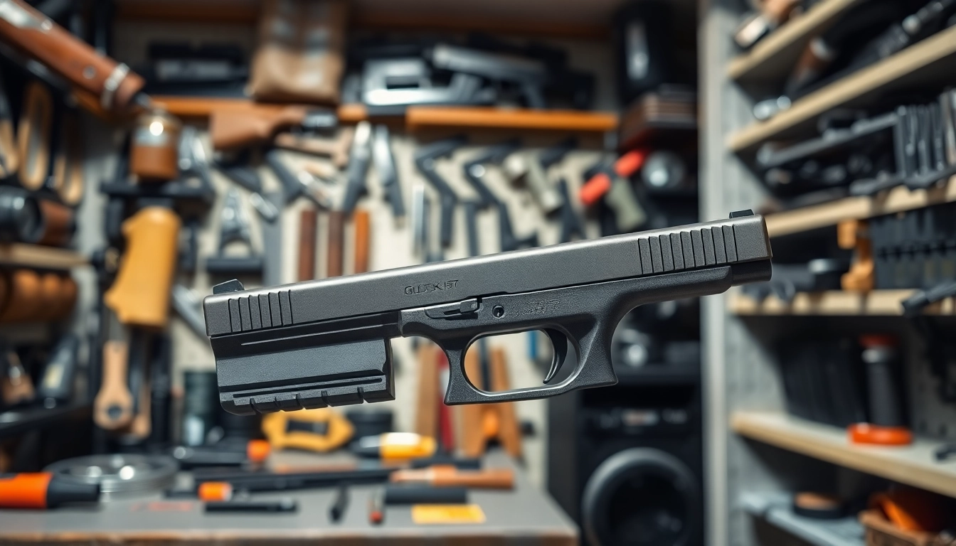 Detailed glock 17 slide presented with precision machining highlights in a workshop setting.