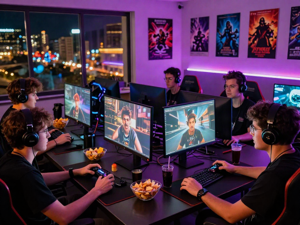 Group of gamers enjoying a competitive session at 먹튀스팟 검증사이트, showcasing a lively online gaming environment.