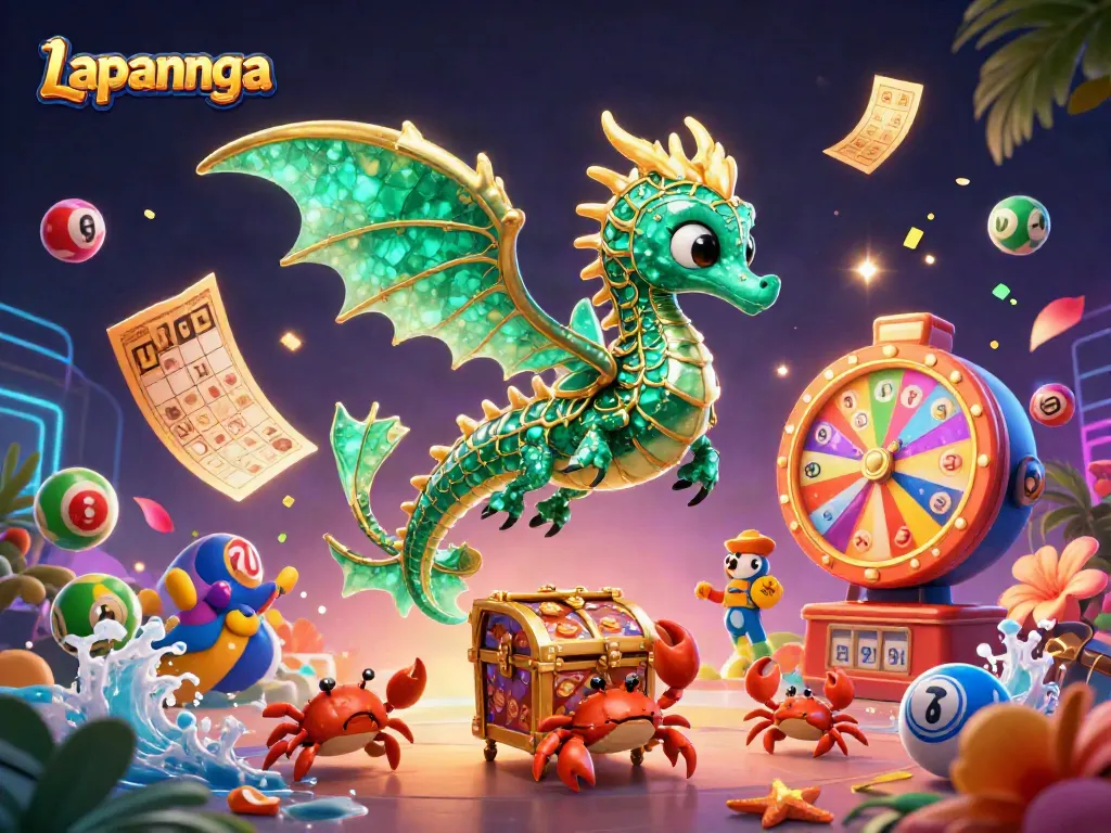 Memenangkan hadiah di Lapannaga dengan naga laut kelap-kelip dan lotere berwarna-warni yang berputar.