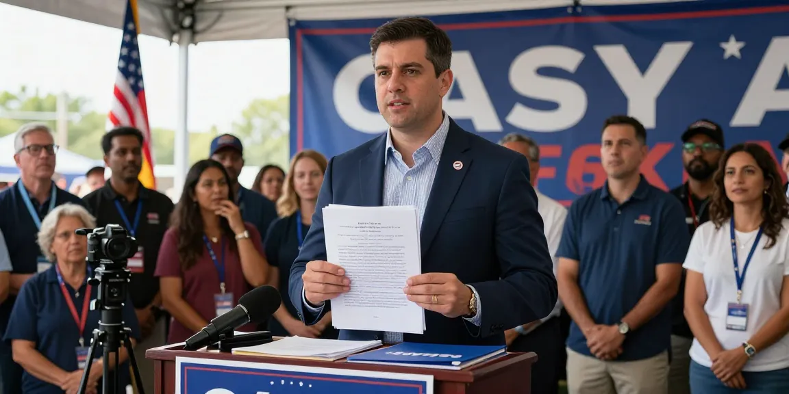 Casey Askar speaking at a political rally, revealing key campaign issues and controversies.