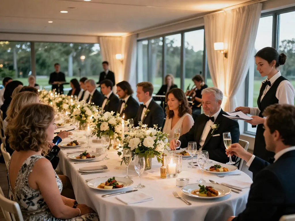 Event rentals enhance a wedding reception with elegant decor and joyful guests.