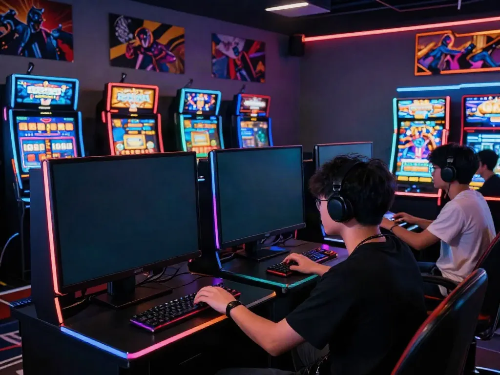 Gamer celebrating a big win on the situs slot gacor thailand with vibrant LED lighting.