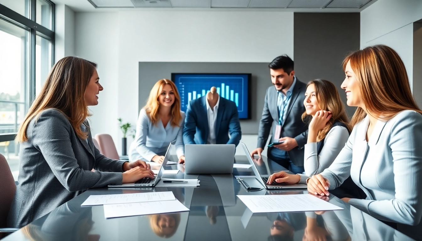 Engaged professionals reviewing Escrow Services details in a modern office setting.